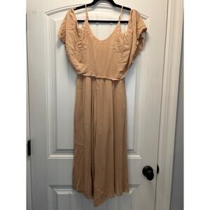 Illa Illa Women’s Scoop Neck Ribbed Cold Shoulder Wide Leg Jumpsuit Size M Beige